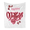 thumbnail image 1 of Saying Soft Flannel Fleece Throw Blanket, Happy Mothers Day Greeting Text in Pink and Red Shades with Rose Blooms, Cozy Plush for Indoor and Outdoor Use, 70" x 90", Pale Pink Ruby White, by Ambesonne, 1 of 5