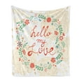 thumbnail image 1 of Saying Soft Flannel Fleece Throw Blanket, Hello My Love Valligraphy in Pastel Tones Floral Wreath Valentines Day Themed, Cozy Plush for Indoor and Outdoor Use, 50" x 60", Multicolor, by Ambesonne, 1 of 5