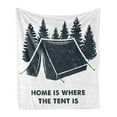 thumbnail image 1 of Saying Soft Flannel Fleece Throw Blanket, Home is Where the Tent is Lettering with Pine Trees Camping Travel Theme, Cozy Plush for Indoor and Outdoor Use, 50" x 60", Dark Blue and White, by Ambesonne, 1 of 6