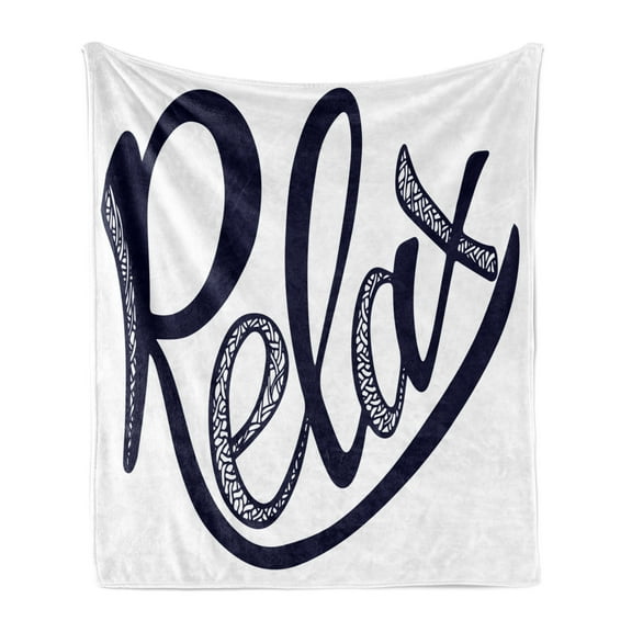 Saying Soft Flannel Fleece Throw Blanket, Inspirational Lettering Hand-drawn Detailed and Calligraphic Font, Cozy Plush for Indoor and Outdoor Use, 60" x 80", Indigo and White, by Ambesonne