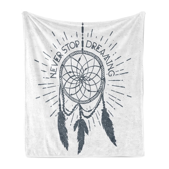 Saying Soft Flannel Fleece Throw Blanket, Inspirational Never Stop Dreaming Lettering Dreamcatcher Modern Illustration, Cozy Plush for Indoor and Outdoor Use, 70" x 90", White Blue, by Ambesonne