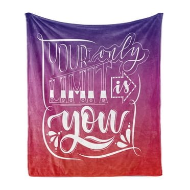 Saying Soft Flannel Fleece Throw Blanket, Inspirational Your Only Limit is You Message Ombre Effect Background, Cozy Plush for Indoor and Outdoor Use, 50" x 60", Vermilion Violet White, by Ambesonne