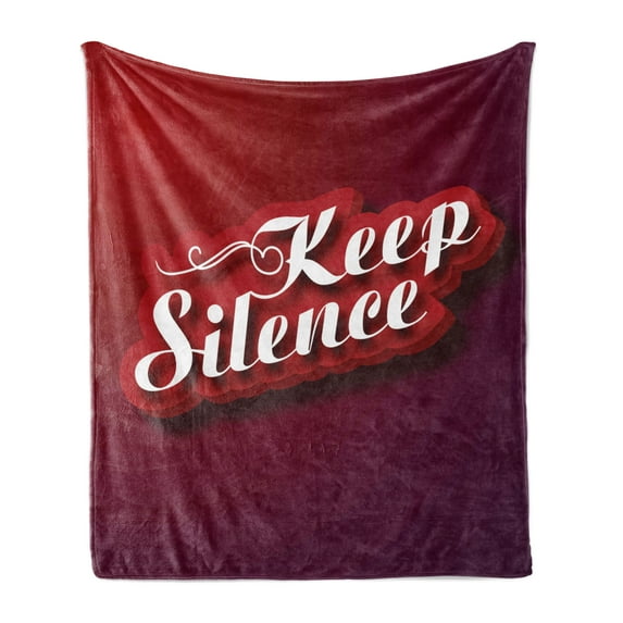 Saying Soft Flannel Fleece Throw Blanket, Keep Silence Typographic Phrase Hand Writing Inscription Print, Cozy Plush for Indoor and Outdoor Use, 50" x 70", Red Maroon and White, by Ambesonne