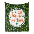 thumbnail image 1 of Saying Soft Flannel Fleece Throw Blanket, Kiss Me I am Irish Text with Lips and Clovers St Patricks Day, Cozy Plush for Indoor and Outdoor Use, 70" x 90", Apple Green Dark Green, by Ambesonne, 1 of 5