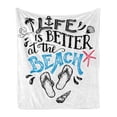 thumbnail image 1 of Saying Soft Flannel Fleece Throw Blanket, Life is Better at the Beach Lettering with Flip Flop, Cozy Plush for Indoor and Outdoor Use, 50" x 60", Magenta Azure Blue, by Ambesonne, 1 of 5