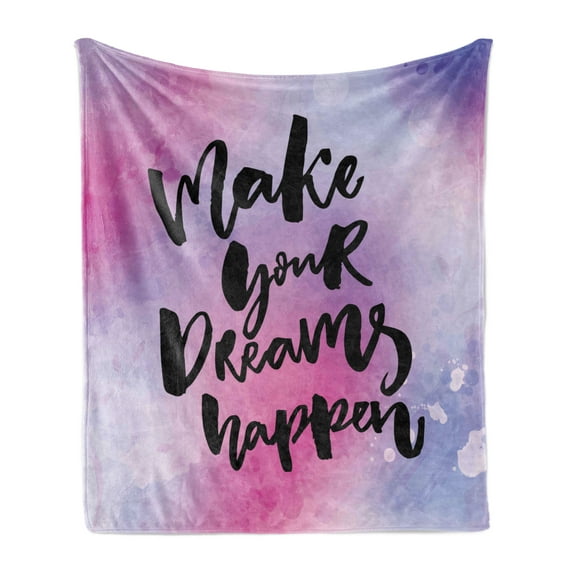 Saying Soft Flannel Fleece Throw Blanket, Make Your Dreams Happen Saying About Dreams Goals and Life, Cozy Plush for Indoor and Outdoor Use, 60" x 80", Lavender Pink and Black, by Ambesonne