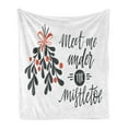 thumbnail image 1 of Saying Soft Flannel Fleece Throw Blanket, Meet Me Under the Mistletoe Christmas Themed Modern Phrase Floral, Cozy Plush for Indoor and Outdoor Use, 50" x 70", Charcoal Grey Vermilion, by Ambesonne, 1 of 5