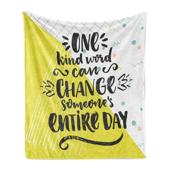 Saying Soft Flannel Fleece Throw Blanket, Memphis Style Iconic 90s Retro Design Kind Word Can Change Someones Entire Day, Cozy Plush for Indoor and Outdoor Use, 50" x 60", Multicolor, by Ambesonne