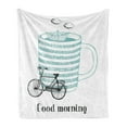 thumbnail image 1 of Saying Soft Flannel Fleece Throw Blanket, Morning Theme with Little Paper Ship Sailing Inside Cup of Coffee Joy, Cozy Plush for Indoor and Outdoor Use, 50" x 70", Seafoam and Black, by Ambesonne, 1 of 6