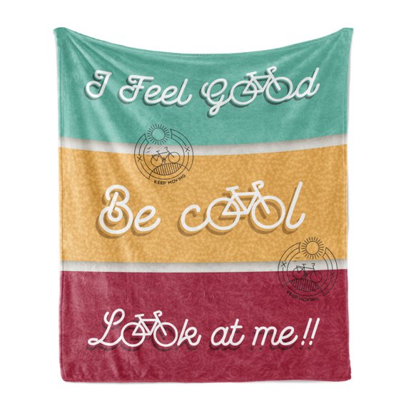 Saying Soft Flannel Fleece Throw Blanket, Motivation Text Words with Bike Outline Elements and Line Art Colorful, Cozy Plush for Indoor and Outdoor Use, 50" x 70", Multicolor, by Ambesonne