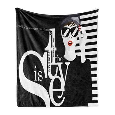 Saying Soft Flannel Fleece Throw Blanket, Mysterious Lady and Style is the Answer to Everything Text, Cozy Plush for Indoor and Outdoor Use, 50" x 70", Scarlet Black and White, by Ambesonne
