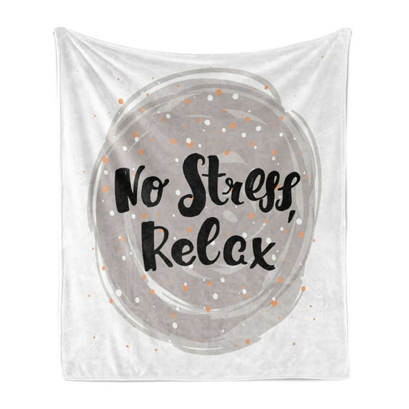 Saying Soft Flannel Fleece Throw Blanket, No Stress Relax Lettering Brush Stroked Style on Vortex, Cozy Plush for Indoor and Outdoor Use, 70" x 90", Dark Brown Pale Grey, by Ambesonne