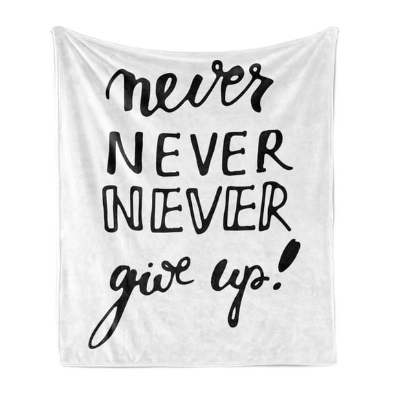 Saying Soft Flannel Fleece Throw Blanket, Phrase with Different Typographic Designs Philosophy Motivation, Cozy Plush for Indoor and Outdoor Use, 50" x 60", Black and White, by Ambesonne