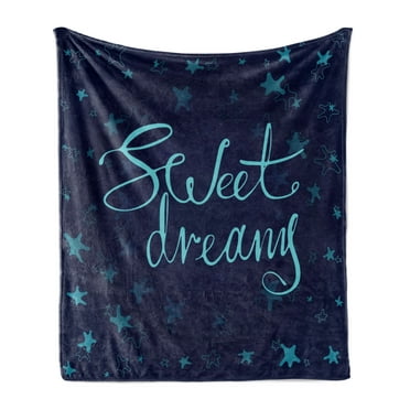 Saying Soft Flannel Fleece Throw Blanket, Phrase in Handwriting Style on Starry Background Modern Calligraphy, Cozy Plush for Indoor and Outdoor Use, 60" x 80", Aqua and Navy Blue, by Ambesonne