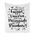thumbnail image 1 of Saying Soft Flannel Fleece Throw Blanket, Phrases About Fairies Unicorns Mermaids and Rainbows Monochrome, Cozy Plush for Indoor and Outdoor Use, 50" x 60", Black and White, by Ambesonne, 1 of 5