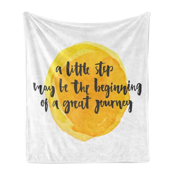Saying Soft Flannel Fleece Throw Blanket, Positive Text Watercolor Monochrome Background Brush Strokes, Cozy Plush for Indoor and Outdoor Use, 60" x 80", Charcoal Grey Yellow, by Ambesonne