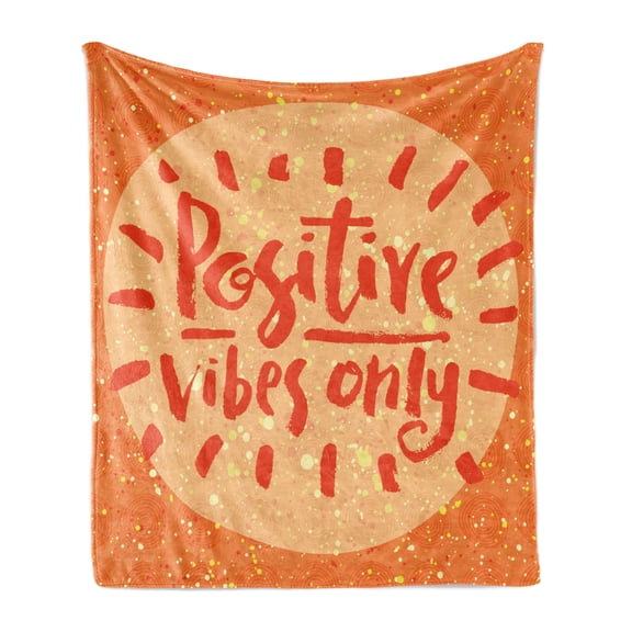 Saying Soft Flannel Fleece Throw Blanket, Positive Vibes Only Hand Lettering Words on Doodle Background, Cozy Plush for Indoor and Outdoor Use, 70" x 90", Burnt Orange Vermilion, by Ambesonne