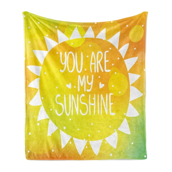 Saying Soft Flannel Fleece Throw Blanket, Radiant Sunshine Phrase Made with Triangles Dots Love Romance Artwork, Cozy Plush for Indoor and Outdoor Use, 50" x 70", Yellow, by Ambesonne