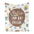thumbnail image 1 of Saying Soft Flannel Fleece Throw Blanket, Relax and Eat Chocolate Message Tea Time Delicious Desserts Concept with Cupcakes, Cozy Plush for Indoor and Outdoor Use, 50" x 60", Multicolor, by Ambesonne, 1 of 5