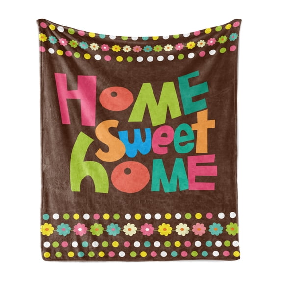 Saying Soft Flannel Fleece Throw Blanket, Retro Cartoon Style Funky Colorful Letters and Floral Borders with Dots, Cozy Plush for Indoor and Outdoor Use, 60" x 80", Multicolor, by Ambesonne