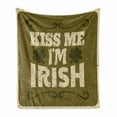 thumbnail image 1 of Saying Soft Flannel Fleece Throw Blanket, Retro St. Patricks Day Illustration with Clovers Swirls Grunge Effect, Cozy Plush for Indoor and Outdoor Use, 50" x 60", Cream and Green Brown, by Ambesonne, 1 of 5