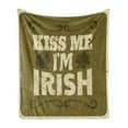 thumbnail image 1 of Saying Soft Flannel Fleece Throw Blanket, Retro St. Patricks Day Illustration with Clovers Swirls Grunge Effect, Cozy Plush for Indoor and Outdoor Use, 70" x 90", Cream and Green Brown, by Ambesonne, 1 of 5