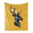 thumbnail image 1 of Saying Soft Flannel Fleece Throw Blanket, Silhouette of Deer Animal with Antlers on a Doodle Background, Cozy Plush for Indoor and Outdoor Use, 60" x 80", Earth Yellow Black White, by Ambesonne, 1 of 5