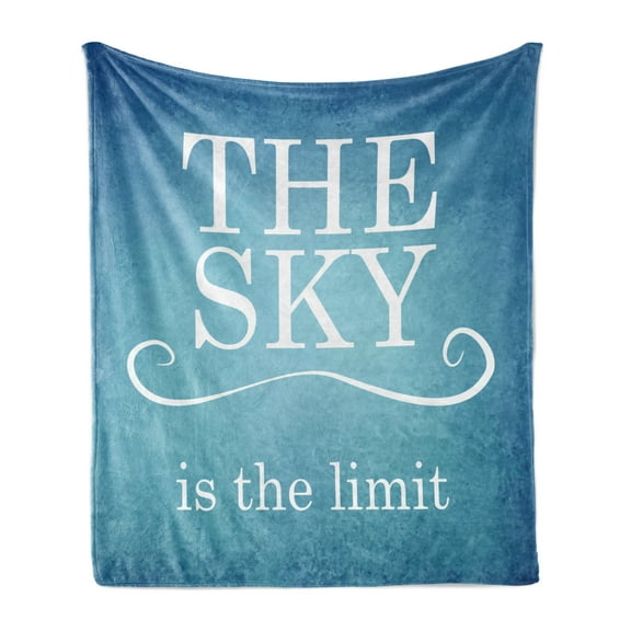 Saying Soft Flannel Fleece Throw Blanket, Sky is Limit Typography Message Motivation Words Simple Design Illustration, Cozy Plush for Indoor and Outdoor Use, 50" x 60", Blue White, by Ambesonne