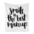 thumbnail image 1 of Saying Soft Flannel Fleece Throw Blanket, Smile is the Best Makeup Inspirational Phrase Hand Written Daily Motivations, Cozy Plush for Indoor and Outdoor Use, 70" x 90", Black and White, by Ambesonne, 1 of 6