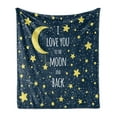thumbnail image 1 of Saying Soft Flannel Fleece Throw Blanket, Stars and Typography of I Love You to the Moon and Back with Circles, Cozy Plush for Indoor and Outdoor Use, 50" x 60", Blue Yellow, by Ambesonne, 1 of 5