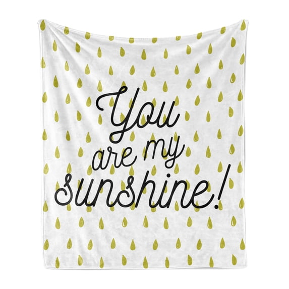 Saying Soft Flannel Fleece Throw Blanket, Sunshine Words Inspiration Print Colorful Raindrops on Background, Cozy Plush for Indoor and Outdoor Use, 50" x 60", Mustard White, by Ambesonne