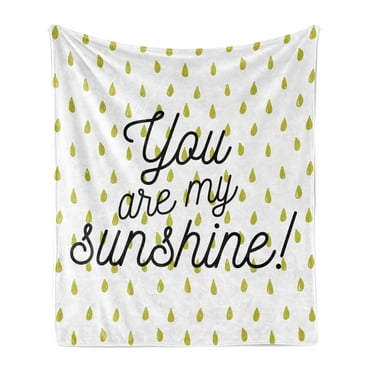Saying Soft Flannel Fleece Throw Blanket, Sunshine Words Inspiration Print Colorful Raindrops on Background, Cozy Plush for Indoor and Outdoor Use, 70" x 90", Mustard White, by Ambesonne