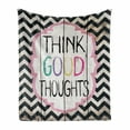 thumbnail image 1 of Saying Soft Flannel Fleece Throw Blanket, Think Thoughts Message with Rainbow Colored Letters on Chevron Zigzag Lines, Cozy Plush for Indoor and Outdoor Use, 50" x 60", Multicolor, by Ambesonne, 1 of 6