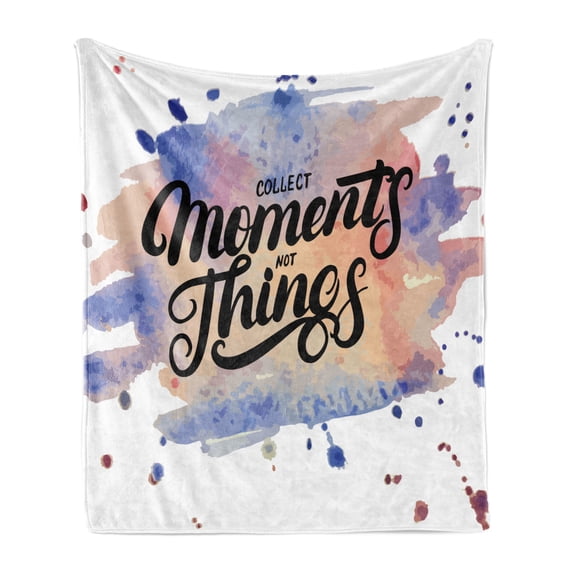 Saying Soft Flannel Fleece Throw Blanket, Typographic Watercolor Effect Stains Splashes Modern, Cozy Plush for Indoor and Outdoor Use, 60" x 80", Charcoal Grey Multicolor, by Ambesonne