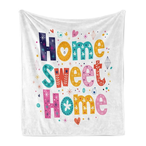 Saying Soft Flannel Fleece Throw Blanket, Typography Lettering in Lively Colors and Floral Elements Diamonds Hearts, Cozy Plush for Indoor and Outdoor Use, 50" x 70", Multicolor, by Ambesonne