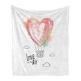 thumbnail image 1 of Saying Soft Flannel Fleece Throw Blanket, Valentines Day Design Splashed Heart Air Balloon and Love is in the Air Phrase, Cozy Plush for Indoor and Outdoor Use, 50" x 60", Multicolor, by Ambesonne, 1 of 5