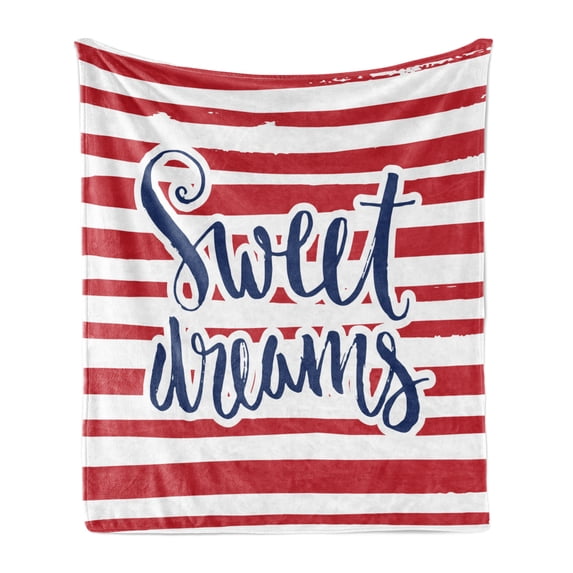 Saying Soft Flannel Fleece Throw Blanket, Vintage Striped Background with Positive Message Nautical Design, Cozy Plush for Indoor and Outdoor Use, 60" x 80", Red Navy Blue and White, by Ambesonne