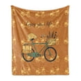 thumbnail image 1 of Saying Soft Flannel Fleece Throw Blanket, Vintage Style Bicycle with Flower Crate and Sleeping Cat on Burnt Orange Backdrop, Cozy Plush for Indoor and Outdoor Use, 70" x 90", Multicolor, by Ambesonne, 1 of 6