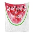 thumbnail image 1 of Saying Soft Flannel Fleece Throw Blanket, Watercolor Style Watermelon Slice with Eat Feel Text, Cozy Plush for Indoor and Outdoor Use, 50" x 60", Pink Black, by Ambesonne, 1 of 5
