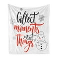 thumbnail image 1 of Saying Soft Flannel Fleece Throw Blanket, Winter Theme of Lettering with a Snowman and Snowflakes, Cozy Plush for Indoor and Outdoor Use, 50" x 70", Vermillion Grey, by Ambesonne, 1 of 5