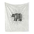 thumbnail image 1 of Saying Soft Flannel Fleece Throw Blanket, Woodland Bear Silhouette with Be Wild Message Starburst Dashed Lines, Cozy Plush for Indoor and Outdoor Use, 50" x 60", Grey Pale Sage Green, by Ambesonne, 1 of 5