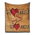 thumbnail image 1 of Saying Soft Flannel Fleece Throw Blanket, Words with Heart Shapes on Wooden Planks Log Cabin Country House, Cozy Plush for Indoor and Outdoor Use, 50" x 60", Pale Brown Red Black, by Ambesonne, 1 of 5
