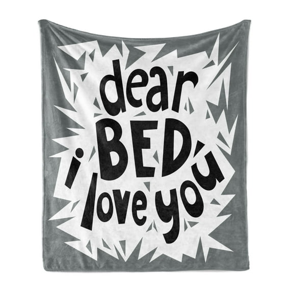 Saying Soft Flannel Fleece Throw Blanket, World Sleep Day Concept Dear Bed I Love You Text Funny Lettering, Cozy Plush for Indoor and Outdoor Use, 50" x 60", Taupe Grey Black, by Ambesonne