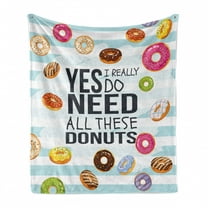 Saying Soft Flannel Fleece Throw Blanket, Yes I Really Do Need All These Donuts Glazed Dessert Chocolate Frosting Colorful, Cozy Plush for Indoor and Outdoor Use, 70" x 90", Hot Pink, by Ambesonne