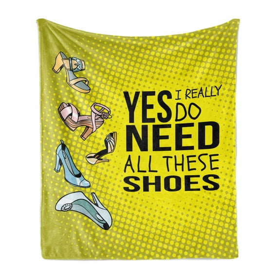 Saying Soft Flannel Fleece Throw Blanket, Yes I Really Do Need All These Shoes Vintage Style High Heels Illustration, Cozy Plush for Indoor and Outdoor Use, 50" x 60", Avocado Green, by Ambesonne