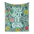 thumbnail image 1 of Saying Soft Flannel Fleece Throw Blanket, You Got It Girl Feminism Slogan and Sayings Typography Floral, Cozy Plush for Indoor and Outdoor Use, 70" x 90", Seafoam Pale Pink, by Ambesonne, 1 of 5