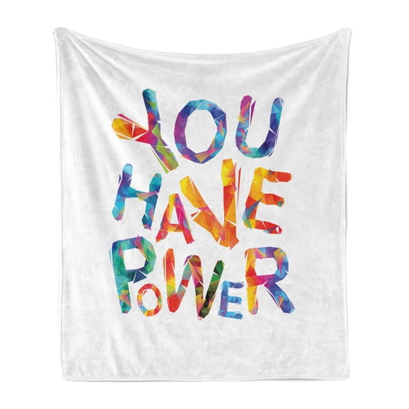 Saying Soft Flannel Fleece Throw Blanket, You Have Power Inscription Triangular Letters Colorful Youthful Design, Cozy Plush for Indoor and Outdoor Use, 50" x 70", Multicolor, by Ambesonne