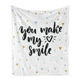 thumbnail image 1 of Saying Soft Flannel Fleece Throw Blanket, You Make My Heart Smile Lettering Shapes Love Display Print, Cozy Plush for Indoor and Outdoor Use, 60" x 80", Black and Blue, by Ambesonne, 1 of 5
