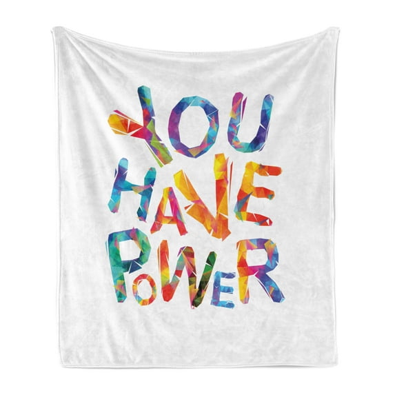 Saying Soft Flannel Fleece Throw Blanket, You Have Power Inscription Triangular Letters Colorful Youthful Design, Cozy Plush for Indoor and Outdoor Use, 50" x 60", Multicolor, by Ambesonne