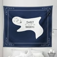 thumbnail image 1 of Saying Tapestry, Frame with Sleeping Ghost Text on Dark Blue Backdrop, Fabric Wall Hanging Decor for Bedroom Living Room Dorm, 5 Sizes, Pale Grey Dark Blue, by Ambesonne, 1 of 1
